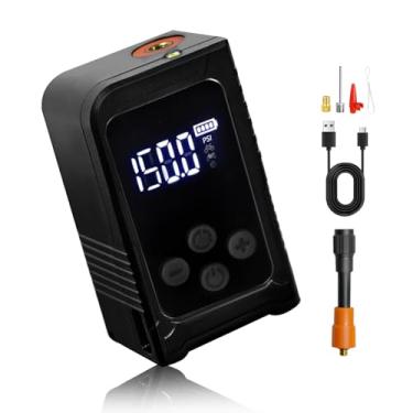 Imagem de kakoya Mini bomba de pneu de bicicleta com medidor de 150 PSI bomba de ar portátil recarregável, bomba de ar elétrica com válvula Presta e Schrader para estrada, mountain bike, e-bike, bolas (preto)