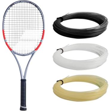 Imagem de Babolat Raquete de tênis Pure Strike 98 16x19 4ª geração, cinza carbono - amarrada com estripa branca de 16 g em tensão de faixa média (aderência de 11 cm)