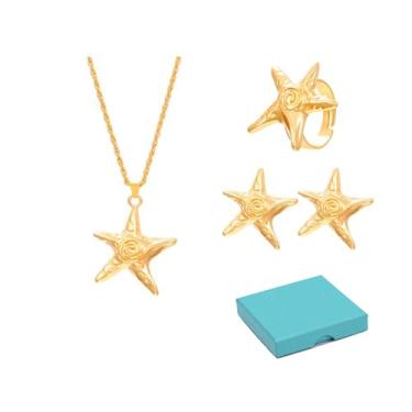 Imagem de Colar de estrela do mar dourado prata para mulheres redemoinho delicado verão praia oceano pingente colar de aço inoxidável estético estrela do mar colar moderno joias de estrela de verão, Large, Liga