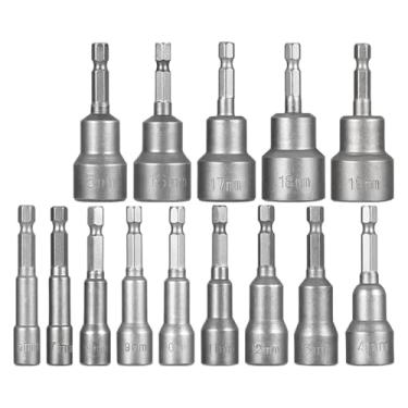 Imagem de BYYINGSUS Chave de fenda magnética de 6 mm-19 mm, chave de fenda sextavada 1/4, adaptador de broca para furadeiras elétricas, kit de soquetes de chaves de impacto (6-19 mm)