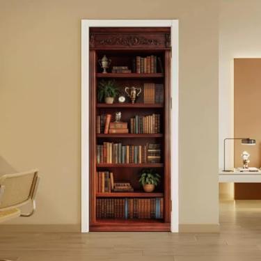 Imagem de arricraft Adesivo autoadesivo para porta de 2 folhas, 80 cm x 200 cm / 31,5 x 78,7 polegadas, retro, estante, armário, murais, adesivos, PVC, papel de parede removível, decoração para casa, quarto