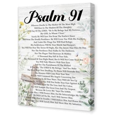 Imagem de OTINGQD Arte de parede do Salmo 91, decoração de parede de versículo bíblico religioso, arte de parede em tela de escritura para igreja cristã de escritório doméstico 28 x 38 cm