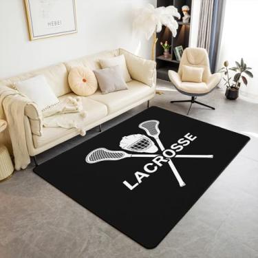 Imagem de Tapete de área de lacrosse 9,5 cm x 1,5 m, jogo de bola esportivo moderno, preto e branco, tapete decorativo para quarto, sala de jogos, quintal, capacete esportivo antiderrapante para crianças e
