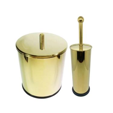 Imagem de Kit Banheiro Lixeira Dourada 7L E Escova Sanitária France
