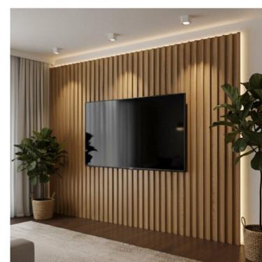 Imagem de Painel para TV 80 Polegadas Ripado em Placa 100% MDF 223x250cm Freijó/Madeirado