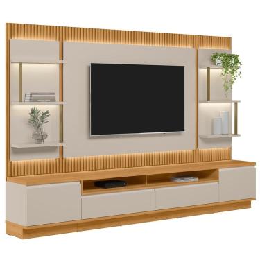 Imagem de Painel Para TV 70 Pol com Rack Bancada 297cm Real L06 Tauari/Off White - Mpozenato