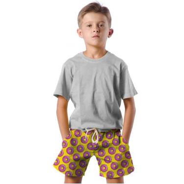Imagem de Shorts Infantil Bermuda Calção Praia Verão Donuts Rosquinhas Doce Rosa