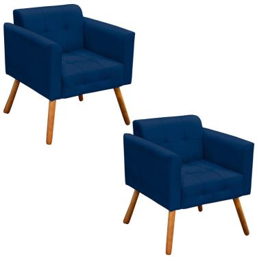 Imagem de Kit 2 Poltronas Decorativas Pés Palito Karen Suede Azul Marinho - Gran Belo