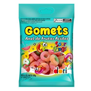 Imagem de Balas Gomets Anel de Frutas Ácidas Sour Rings Sabores 100g