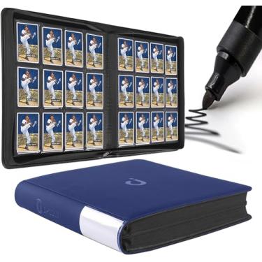 Imagem de Fichário de cartão premium com 12 bolsos – serve para 1200 cartões, fichário de cartão sem anel 3 x 4 com mangas para cartões colecionáveis e cartões esportivos (modelo D, azul marinho clássico)