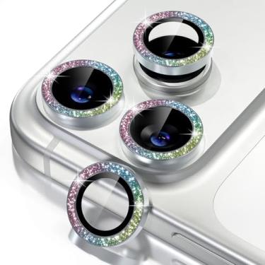 Imagem de Misea Compatível com protetor de lente de câmera de telefone 17 Pro/telefone 17 Pro Max, protetor de tela de vidro temperado 9H, acessórios de decoração de anel individual de metal, glitter colorido