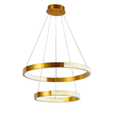 Imagem de Luminaria Pendente Led 2 Aneis Lustre 52w Luxo Arco Cristal Moderno Sala Quarto Cozinha R
