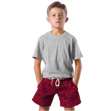 Imagem de Shorts Infantil Bermuda Calção Praia Verão Listras Vermelhas Red 327 -
