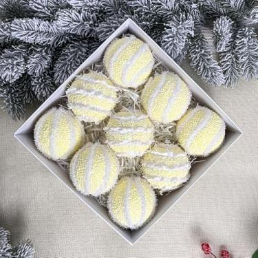 Imagem de Bolas de Natal, 9 peças, 8 cm, bolas de Natal, champanhe, pingente de decoração de árvore de presente para decoração de guirlanda de Natal (amarelo claro)