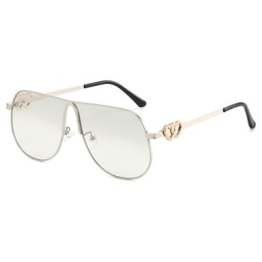 Imagem de Óculos de Sol Femininos com Lentes Espelhadas em Formato de Coração, Tamanho Grande, Prata Espelhad