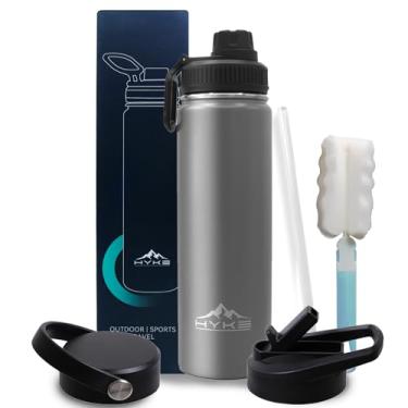 Imagem de U2PiCK Garrafa de água isolada de 680 g – Garrafa de aço inoxidável a vácuo com canudo, bico, alça, 3 tampas – à prova de vazamento, sem BPA, serve para porta-copos – Garrafa térmica de metal para