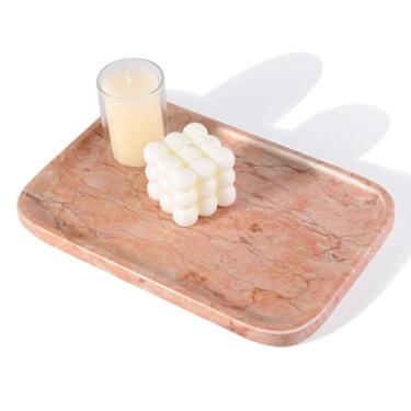 Imagem de Karibiber Bandeja de mármore, bandeja de banheiro para bancada, organizador de cômoda de decoração, perfume, suporte de joias, pedra vermelha para armazenamento de pia de cozinha (rosa primavera)