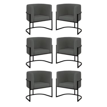 Imagem de Kit 06 Poltronas Lua Sala Decorativa Base Ferro Black Veludo Cinza