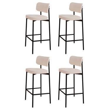 Imagem de Banqueta Alta Bar Estofada Kit 4 Ella M25 Linho Palha - Mpozenato