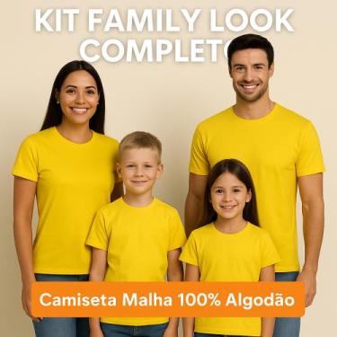 Imagem de Kit Família Look Completo  Camisetas 100% Algodão  Pai Mãe Filho Filha