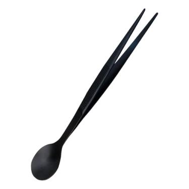 Imagem de Fenteer Colher e pinça 2 em 1, talher portátil, colher de servir criativa, utensílio de mesa para festas, restaurantes e hotéis, Preto