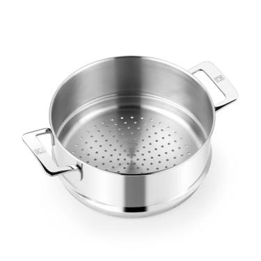 Imagem de BRA Cozimento a vapor de aço inoxidável exclusivo da Cookware | Conjunto de vapor de grau profissional de 24 cm - 4 litros | Compatível com pote de estoque de assinatura com tampa de vidro | Sem PFOA