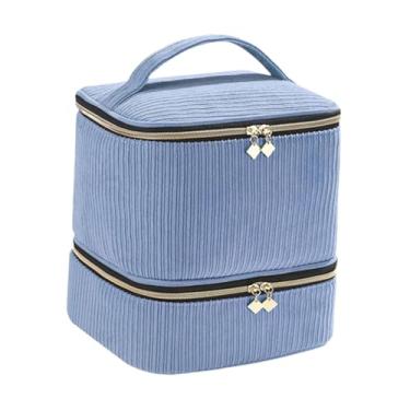 Imagem de Kokiya Estojo para guardar esmaltes, secador de unhas, com bolsos grandes, organizador de bolsa de mão com dupla camada para perfumes, e maquiagem, Azul