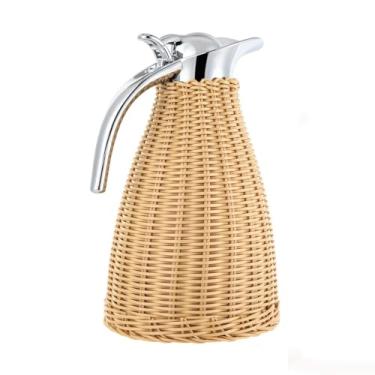 Imagem de Garrafa térmica de café de 1,5 l com protetor sintético de vime, garrafa térmica de aço inoxidável resistente a quedas de 1,5 l para chá, água e café