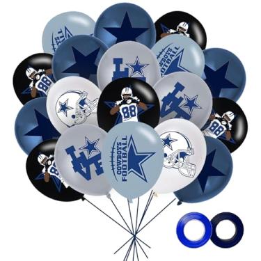 Imagem de 50 peças de balão de futebol de Dallas, artigos de festa de futebol azul cowboys decorações de festa temáticas de rúgbi americano azul branco prata balões tema cowboy decoração de festa de aniversário