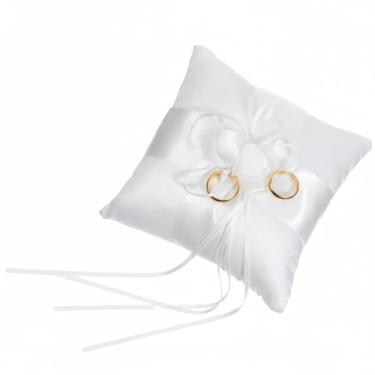 Imagem de Eldraqth Ring Bearer Pillow 6'' x 6'' Ivory Ring Bearer Pillow Wedding Rings Pillows Bearers Cushion Lovely Rings Bearers Pillows Holder for Wedding Party Ceremony Simple Ribbon Bud Collection