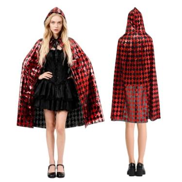 Imagem de MAOFENG Capa de terror unissex com capuz para fantasia de Halloween cosplay para baile de máscaras de carnaval com capuz, feiticeiro, preto + vermelho