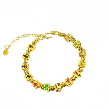 Imagem de Pulseira Charm Banhada a Ouro com miçangas de azulejo de Mahjong para mulheres