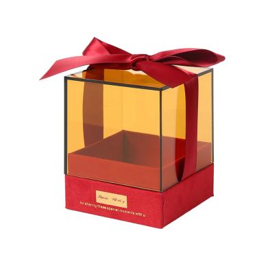 Imagem de Caixa de lembrancinhas de casamento em acrílico com base de veludo vermelho e champanhe