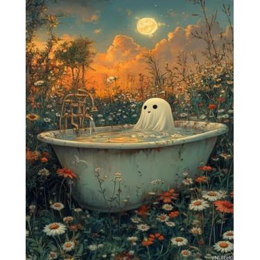 Imagem de VNUIEHG Kit de pintura por números A Ghost in The Bathtub para adultos, pintura estética moderna por número em tela, kits de pintura a óleo digital de arte abstrata adequados para decoração de parede