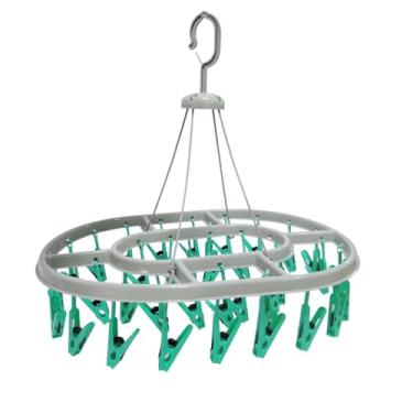 Imagem de Varal Circular com Prendedores, 36 Clips. Plástico Resistente, Dobrável, Ideal para Meias e Roupas Leves