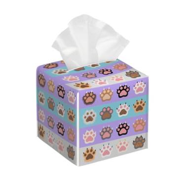 Imagem de Capa de caixa de lenços - Porta-guardanapos quadrados decorativos - Organizador de cubo facial de couro PU com estampa de pata de gato fofo para banheiro, quarto, mesas de cabeceira, bancada, sala de