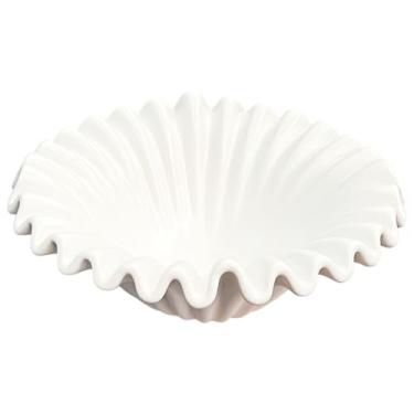 Imagem de Prato de cerâmica em forma de onda de 25,7 cm / 25,7 cm, tigela de servir moderna para frutas, peça central branca elegante, decoração de restaurante de cozinha doméstica, design de longa duração e