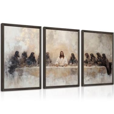 Imagem de A Última Ceia Decoração de Parede Jesus Última Ceia Pintura em Tela Imagens Cristãs Pôster Jesus Impressões de Arte Religiosa Fé Arte para Sala de Jantar Sala de Estar 40,6 x 61 cm Moldura de Madeira