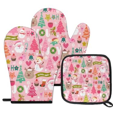 Imagem de Conjunto de 3 suportes de panela para cozinha, luvas de forno com isolamento de Feliz Natal, almofadas de panela resistentes ao calor, acessórios essenciais para churrasco, cozinhar, decoração de