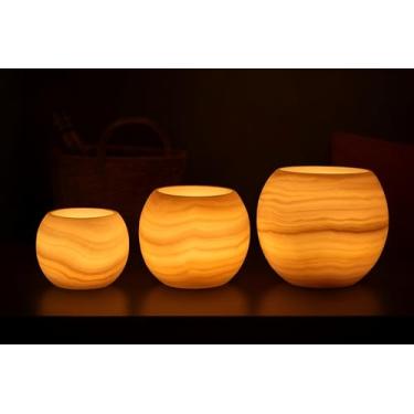 Imagem de Castiçal de alabastro egípcio feito à mão – suporte luxuoso para luz de chá com brilho suave – pedra natural para casa, spa e meditação – peça de decoração, ambiente relaxante