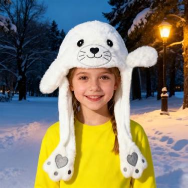 Imagem de ZONESTA Plush Ear Moving Jumping Hat,Cute Fluffy Cap, Soft Warm HeadWear,Seal Hat Christmas Holiday Party Gift for Boys Girls
