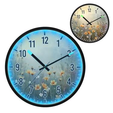 Imagem de Blueangle Relógio de parede LED que brilha no escuro e ativado por voz, silencioso design de flores silvestres coloridas de 30,5 cm, funciona a bateria para decoração de quarto e sala de estar (334)