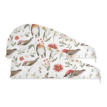 Imagem de SEHANY Toalha de cabelo de microfibra de flores coloridas elegantes para mulheres, 2 peças, turbantes de cabelo de secagem rápida com botão, touca de cabelo seco absorvente toalha de secagem de cabelo