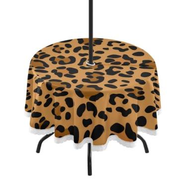 Imagem de CEBUGI Toalha de mesa redonda para uso ao ar livre, estampa de leopardo, impermeável, com furo Umberlla, capa de mesa lavável para pátio, cozinha, sala de jantar, 152 cm