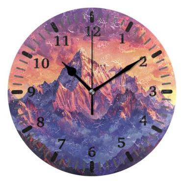 Imagem de CEBUGI 1 relógio de parede das montanhas do Himalaia ao pôr do sol, 1 relógio redondo operado por bateria, relógios de parede silenciosos sem tique-taque para cozinha, banheiro, quarto, escritório