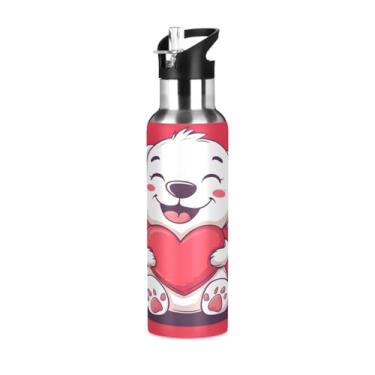 Imagem de Wassud Garrafa de água fofa com coração de férias de aço inoxidável garrafa de água esportiva com canudo garrafas de água isoladas copo portátil de viagem 623 g