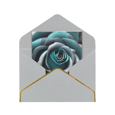 Imagem de SKKNT Cartões de felicitações em branco versáteis com estampa rosa cinza azul-petróleo com envelopes 11,4 x 15,2 cm