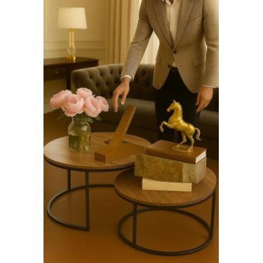 Imagem de Mesas de Centro Kit 2 modernas tampo estilo mármore preto branco e mar