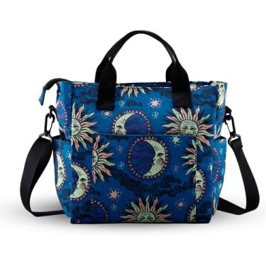 Imagem de HAWEE Bolsa tiracolo feminina – Bolsa de mão casual resistente à água com vários bolsos, alça ajustável, Sol e Lua, Medium, Bolsa de ombro