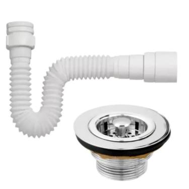 Imagem de kit 1 Válvula Metal Pia Cozinha 1 Sifão Sanfonado Universal